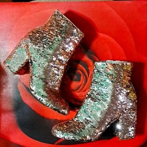Sequin Ankle Boots - Silver Gold